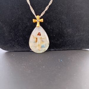 Gold Cross Teardrop Jesus Necklace